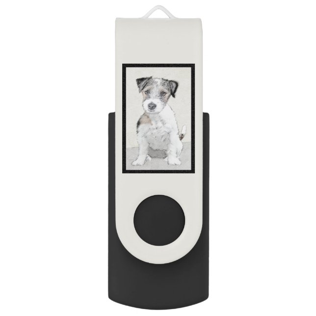Russell Terrier Rough Painting - Original Dog Art Flash Drive (Back (Vertical))