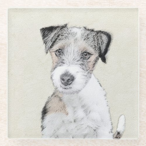 Russell Terrier Rough Painting _ Original Dog Art Glass Coaster