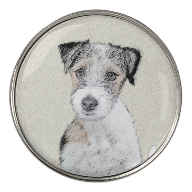 Russell Terrier Rough Painting - Original Dog Art Golf Ball Marker (Front)