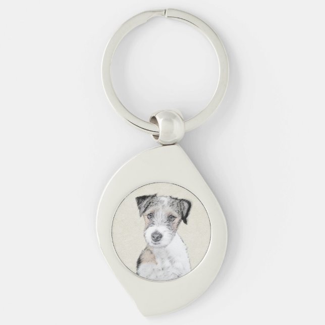 Russell Terrier Rough Painting - Original Dog Art Keychain (Front)