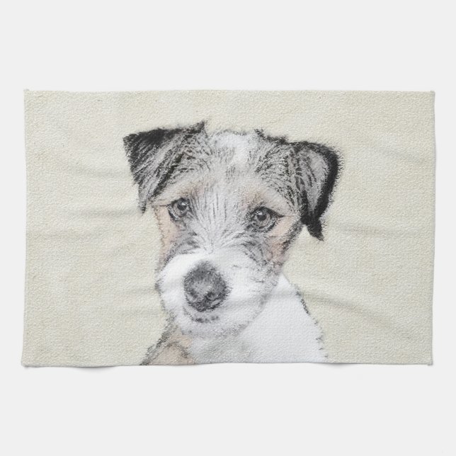 Russell Terrier Rough Painting - Original Dog Art Kitchen Towel (Horizontal)