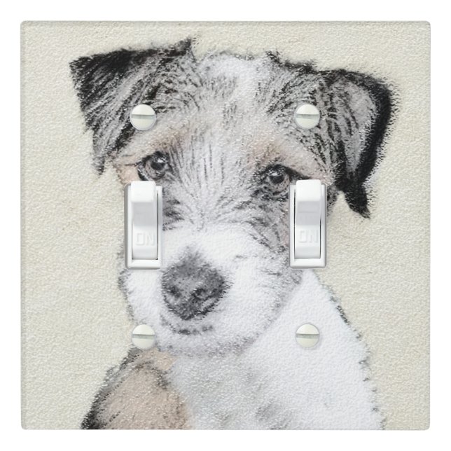 Russell Terrier Rough Painting - Original Dog Art Light Switch Cover (In Situ)
