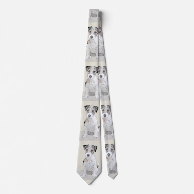 Russell Terrier Rough Painting - Original Dog Art Neck Tie (Front)
