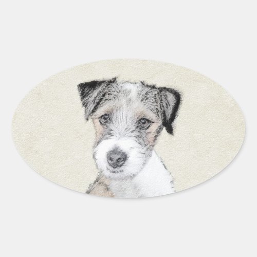 Russell Terrier Rough Painting _ Original Dog Art Oval Sticker