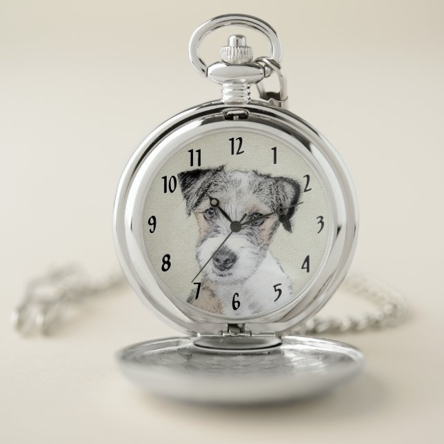 Russell Terrier Rough Painting - Original Dog Art Pocket Watch (Inside)