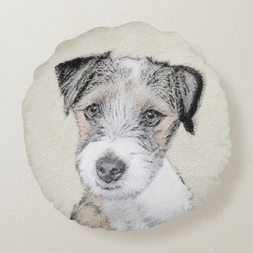 Russell Terrier Rough Painting _ Original Dog Art Round Pillow