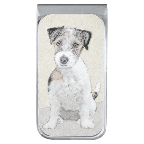 Russell Terrier Rough Painting _ Original Dog Art Silver Finish Money Clip