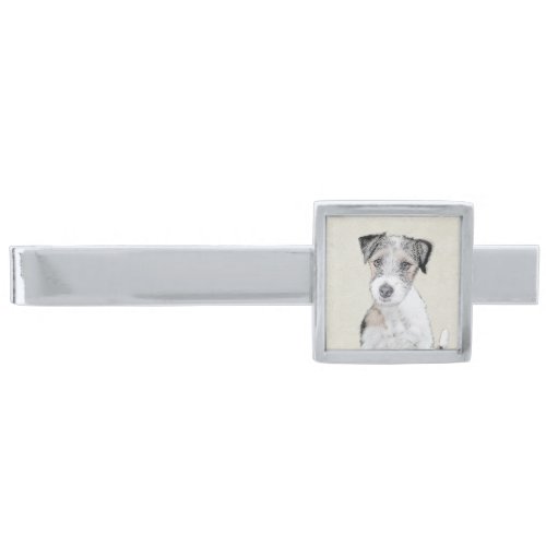 Russell Terrier Rough Painting _ Original Dog Art Silver Finish Tie Bar