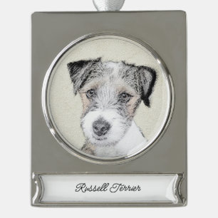 Russell Terrier Rough Painting - Original Dog Art  Silver Plated Banner Ornament