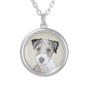 Russell Terrier Rough Painting - Original Dog Art Silver Plated Necklace