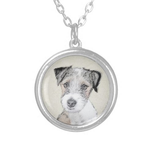 Russell Terrier Rough Painting _ Original Dog Art Silver Plated Necklace