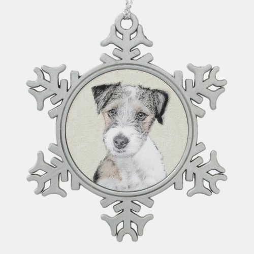 Russell Terrier Rough Painting _ Original Dog Art Snowflake Pewter Christmas Ornament