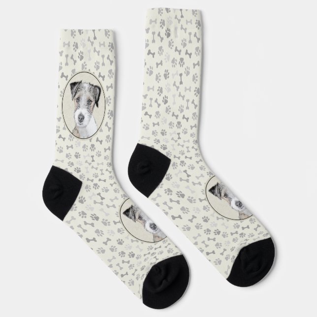 Russell Terrier Rough Painting - Original Dog Art Socks (Right)