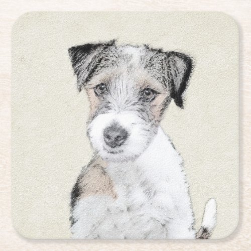 Russell Terrier Rough Painting _ Original Dog Art Square Paper Coaster