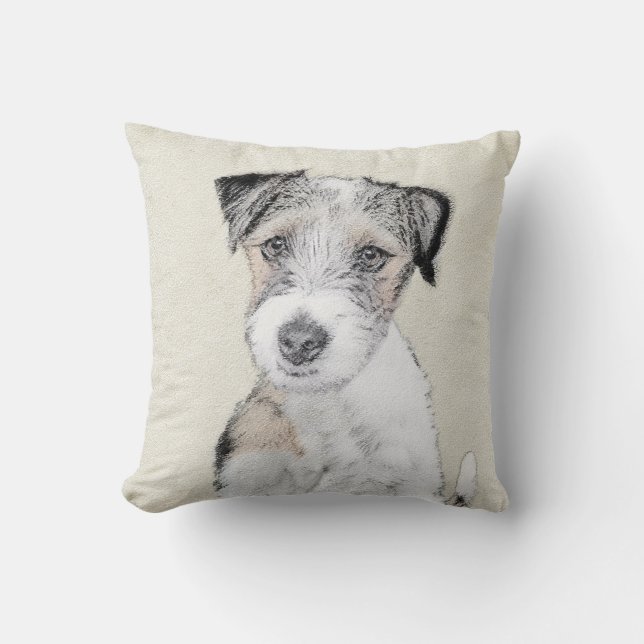 Russell Terrier Rough Painting - Original Dog Art Throw Pillow (Front)