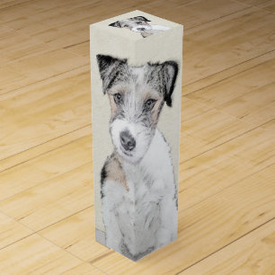 Russell Terrier Rough Painting - Original Dog Art Wine Box