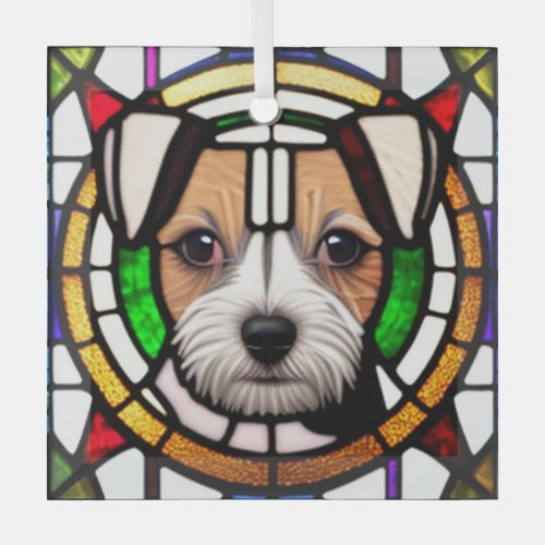 Russell Terrier Stained Glass  Glass Ornament