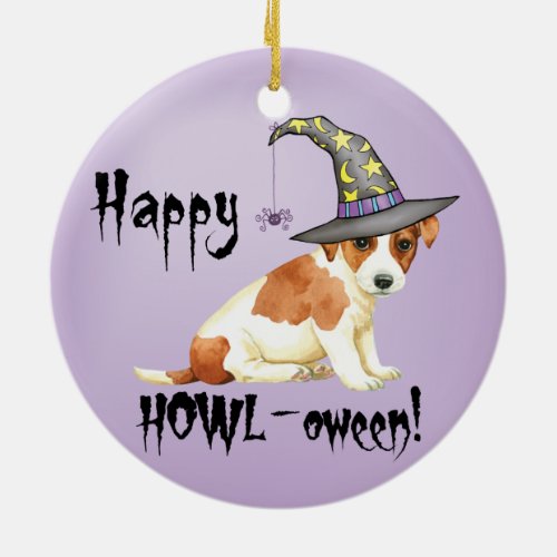 Russell Terrier Witch Ceramic Ornament
