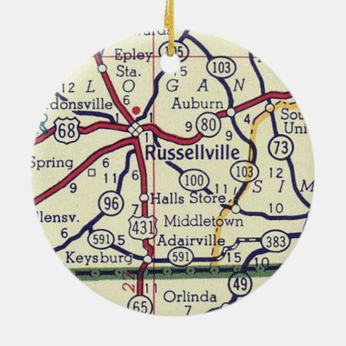 Russellville KY Vintage Map Ceramic Ornament