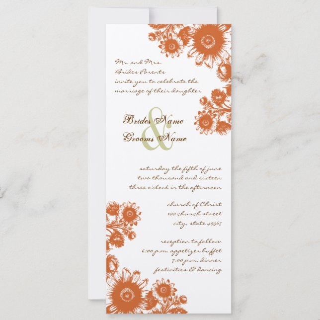 Russet Orange Vintage Flower Wedding Invitation (Front)