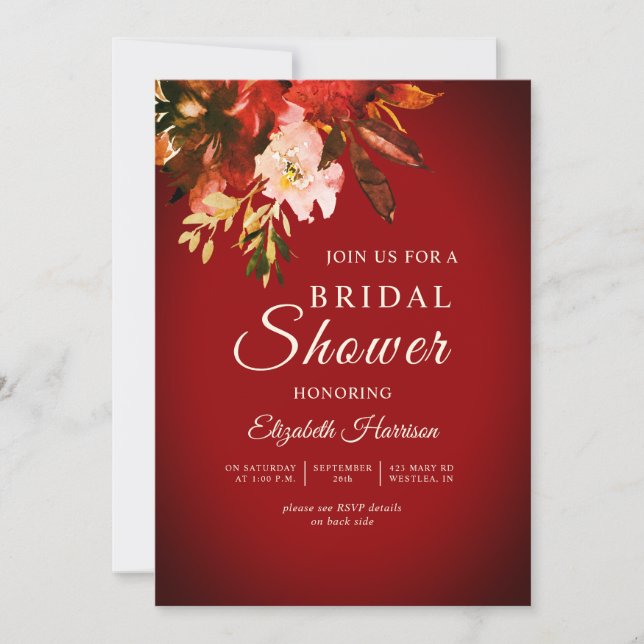 Russet Red Autumn Floral Bridal Shower Invitation (Front)