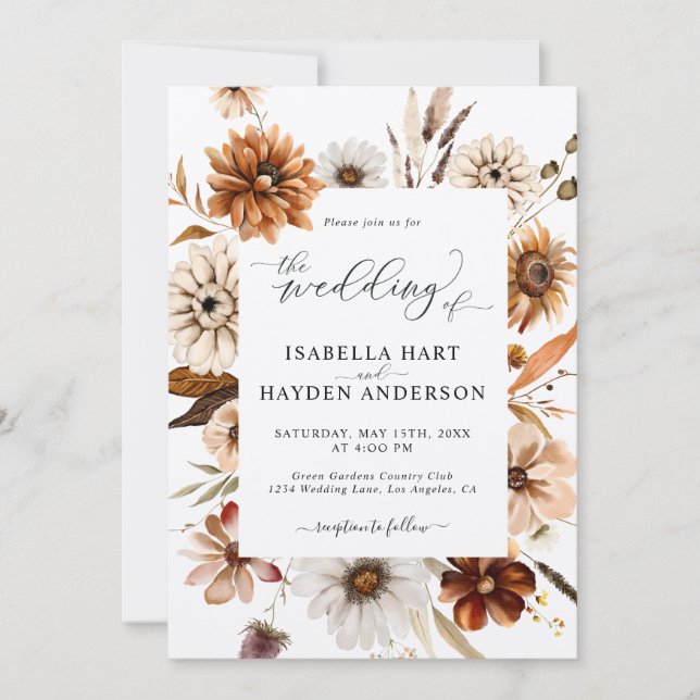 Russet Terracotta Fall All In One QR Code Wedding Invitation (Front)