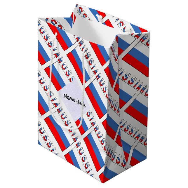 Russia and Russian Flag Tiled with Your Name Medium Gift Bag (Front Angled)