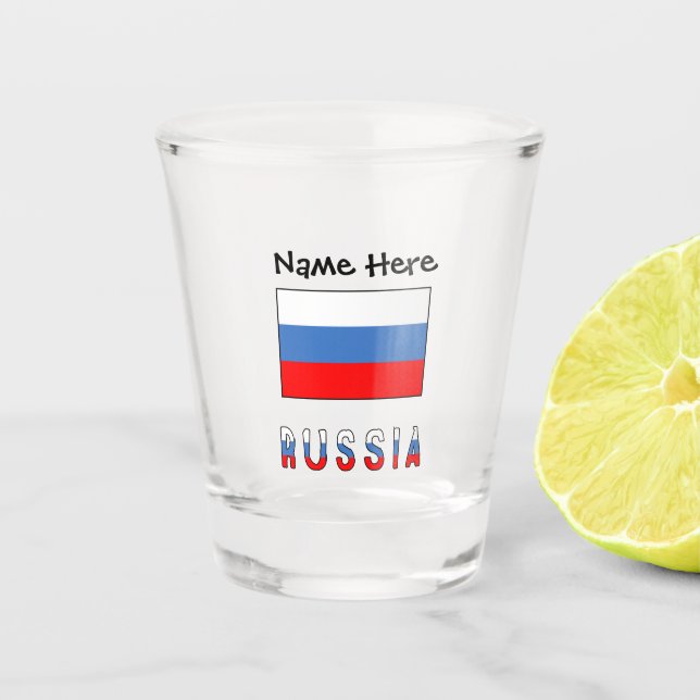 Russia and Russian Flag with Your Name Shot Glass (Front)
