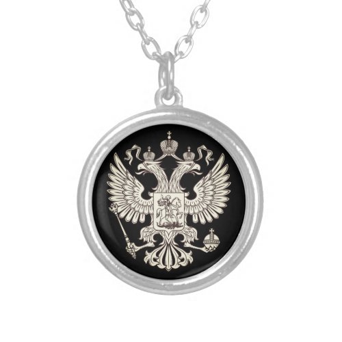 Russia coat of arms _ white version silver plated necklace