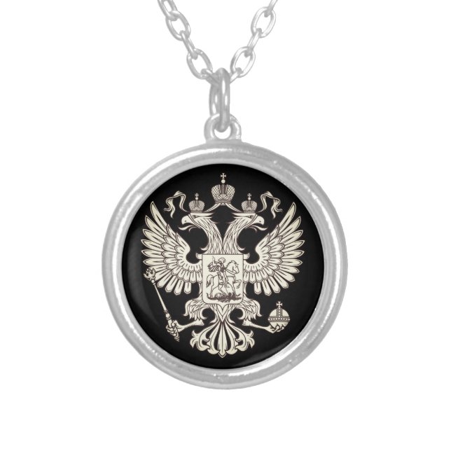 Russia coat of arms - white version silver plated necklace (Front)