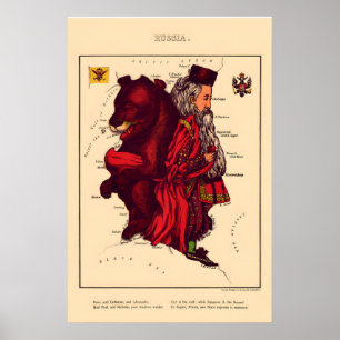 Russia Comical Map Vintage Lithograph860s - Framed Poster