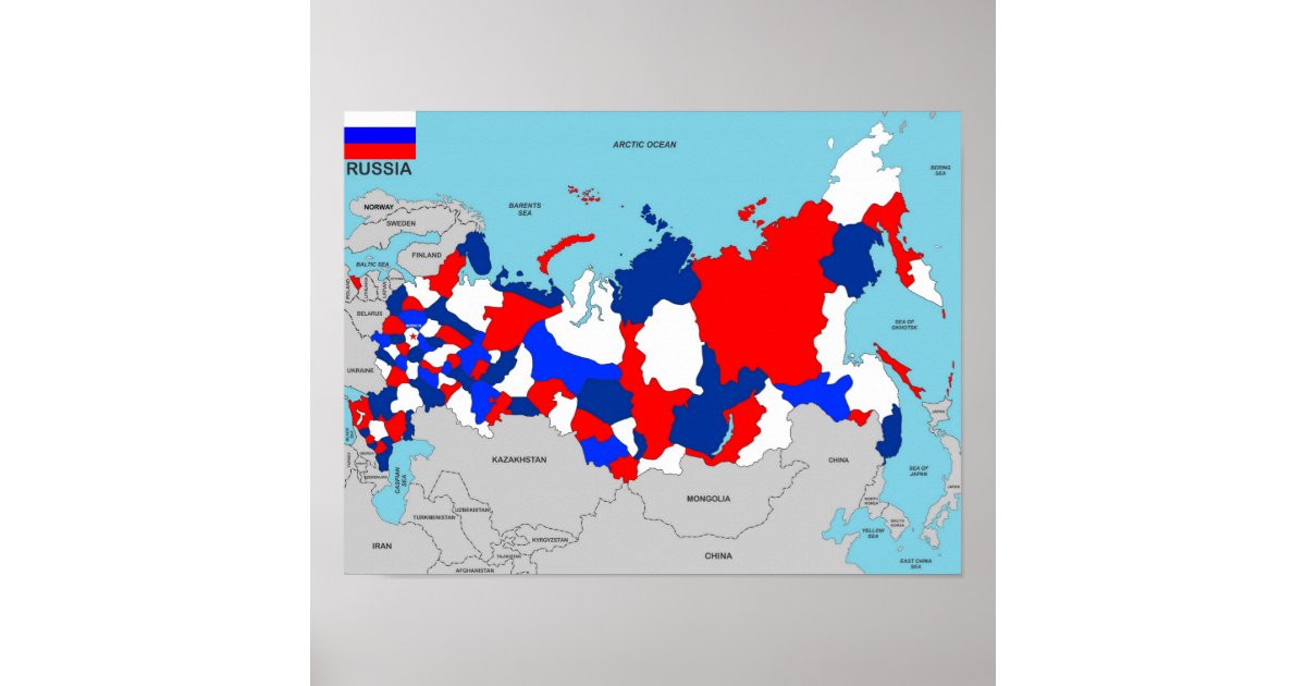 Russia Country Map Flag' Poster, picture, metal print, paint by dkDesign