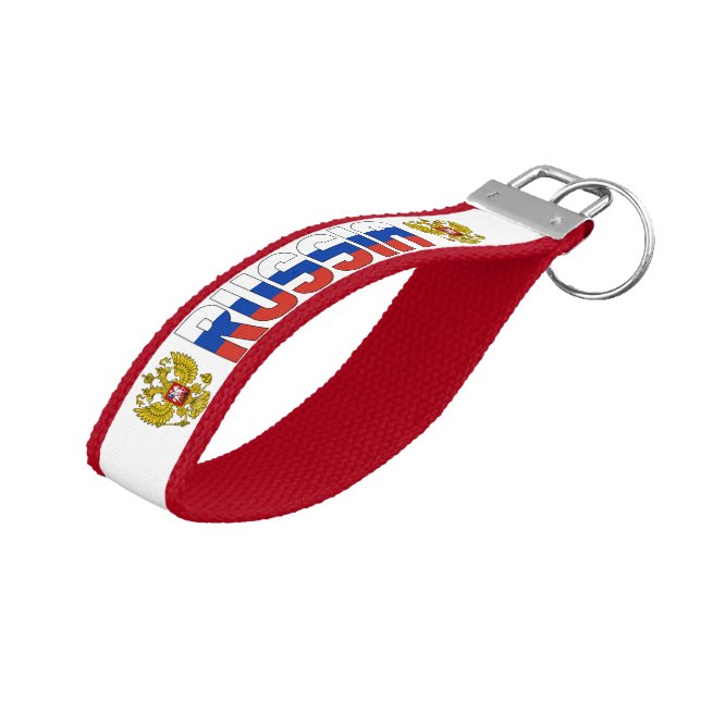 Russia Flag Charming Patriotic Wrist Keychain (Angled Up)