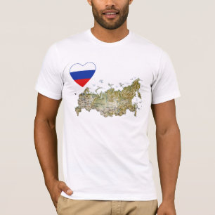 Russia Flag Heart and Map T-Shirt