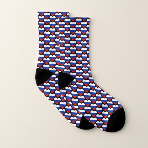 Russia Flag Hearts Socks