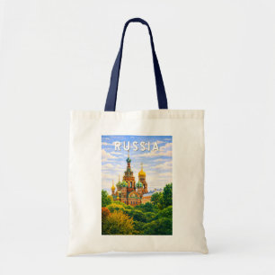 Russia Illustration Travel Art Vintage Tote Bag