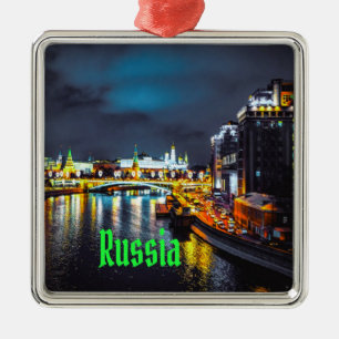 Russia or Russian Federation Moscow At Night Metal Ornament