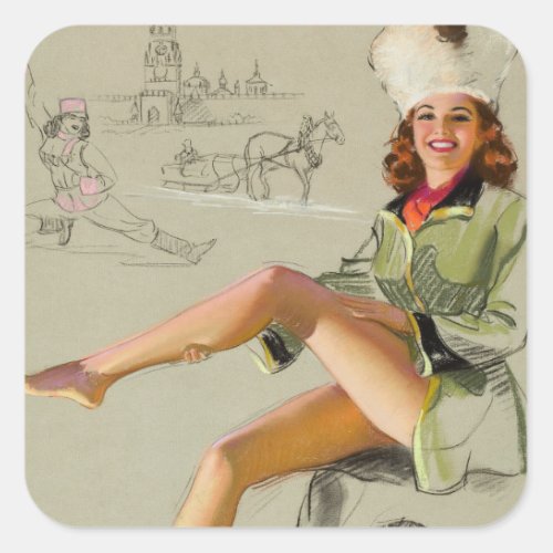 Russia Pin Up Art Square Sticker