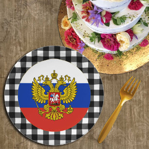 Russia Plate, buffalo plaid & Russian Flag Paper Plates