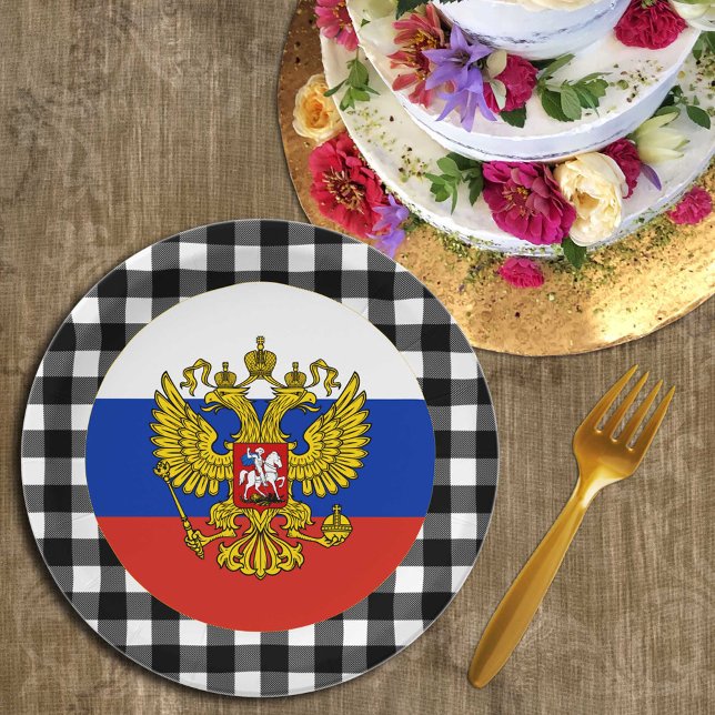 Russia Plate, buffalo plaid & Russian Flag Paper Plates (Creator Uploaded)