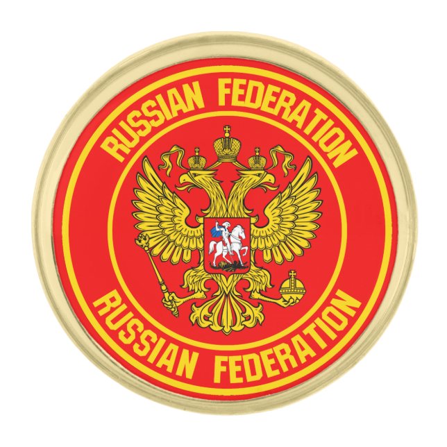 Russia Round Emblem Gold Finish Lapel Pin (Front)