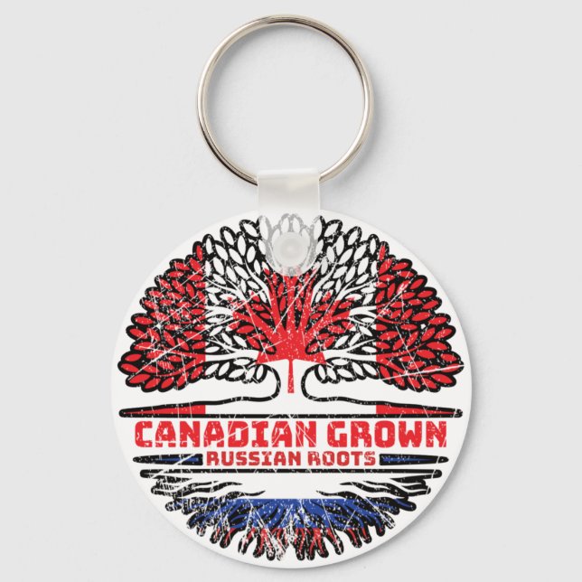 Russia Russian Canadian Canada Tree Roots Flag Keychain (Front)