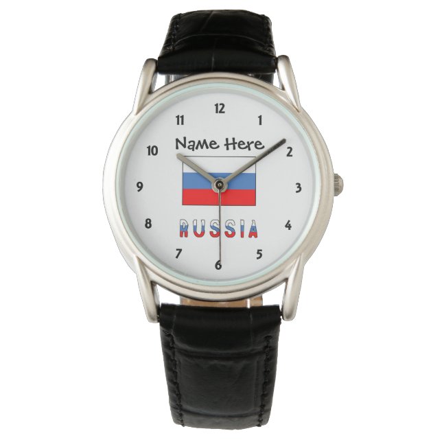 Russia Russian Flag Black Personalization  Watch (Front)