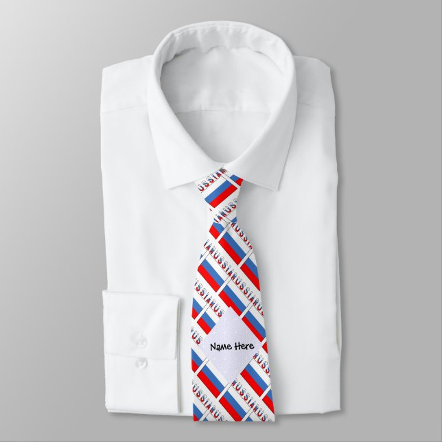Russia Russian Flag Tiled Black Personalization  Neck Tie (Tied)