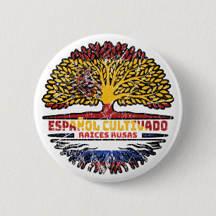 Russia Russian Spain Spanish Tree Roots Flag Button