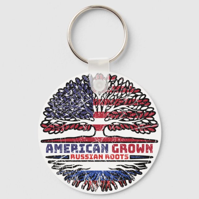 Russia Russian US American USA United States Tree Keychain (Front)