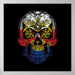 Russia Skull And Roses Flag Poster