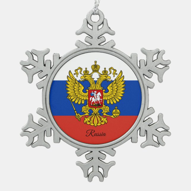 Russia snowflake, Russian Flag Snowflake Pewter Christmas Ornament (Front)