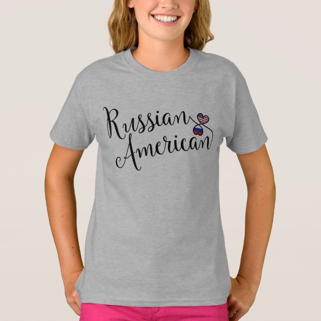 Russian American Entwinted Hearts Tee Shirt (Front)
