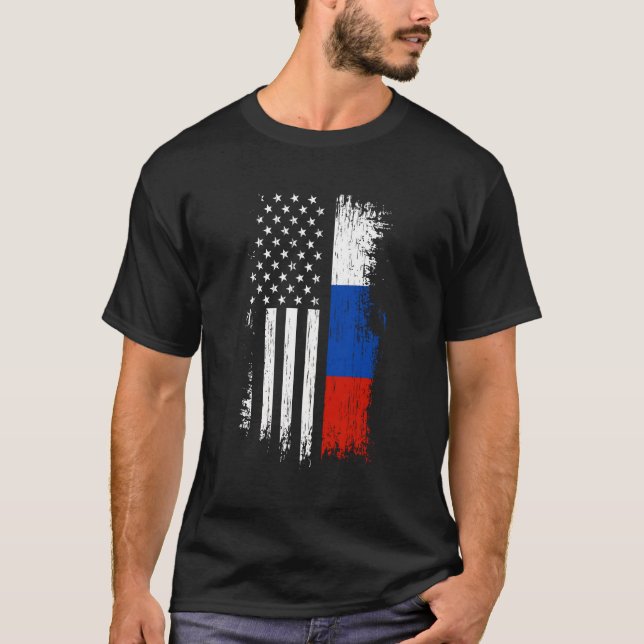 Russian American Flag Hoodie Pride Russia Usa Hood T-Shirt (Front)